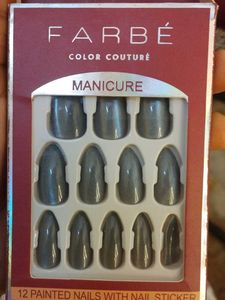 Press-On Nails -  Grey Almond(cateye design