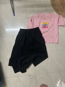 combo of Pink Graphic T-Shirt with Black Joggers