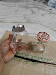 unused Set of 2 Glass Jars with Lids