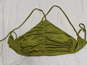 Green Ruched Halter Neck Top
