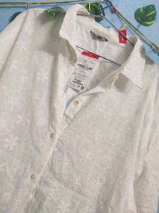 Embroidered White Long Sleeve Shirt zudio
