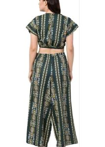 Green Printed Crop Top &amp; Palazzo Set