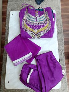 Net Fabric Purple Wedding 3 Piece Long Frock
