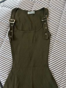 Olive Green Tank Top with Buckle Detail