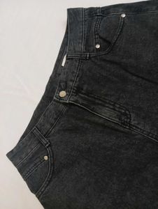 Black Knee-Length Denim Shorts