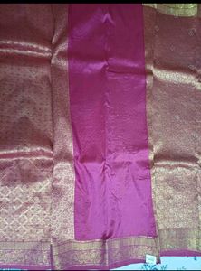 Elegant rani pink Banarasi Silk Saree without blou
