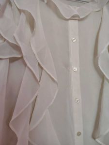 Sheer Ruffle Button-Up Blouse