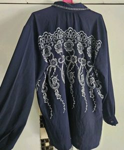Navy Blue Embroidered work top