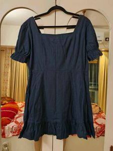 Navy Blue Button detain cute Dress