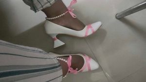 Chic White Heels with Pink Ribbon Detail