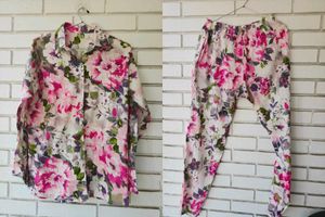 3 Floral Print Shirt & Pants Co-ord Set