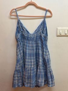 Blue Plaid Spaghetti Strap Dress
