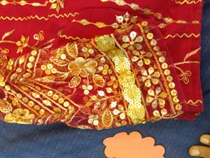 pink fish cut Embroidered readymade saree