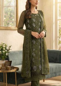 Elegant Green unstitched suit set with Sequins
