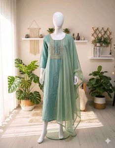 Elegant Green Kurta Set(Kurta And Dupatta)