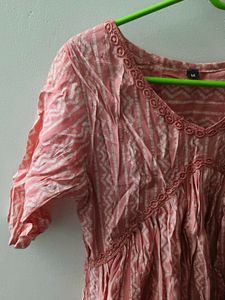Peach Printed Kurta Dress