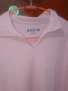SHEIN Pink Collared Ribbed Dress