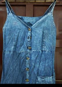 Denim Pinafore Dress with white lace top