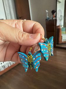 paper mache handmade blue Butterfly Earrings