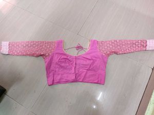 Pink Ethnic Blouse with Net Sleeves