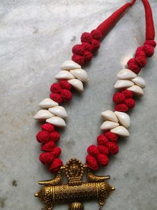 HANDMADE BENGALI  Red &amp; White Shell Necklace &amp;
