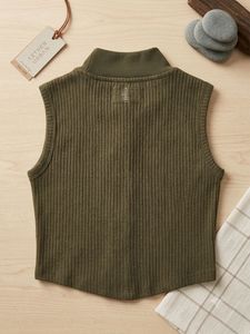 Ribbed Zip-Up Sleeveless Vest Top