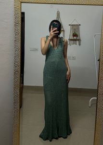 Stappy Openwork Sea Green Sheer Crochet Maxi Dress