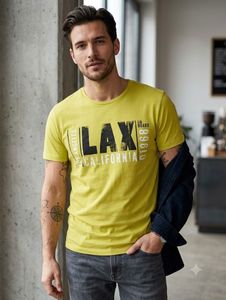 ESPRIT Men's Yellow LAX Graphic T-Shirt