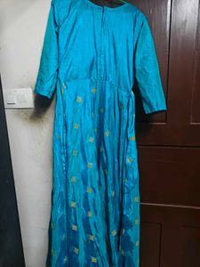 Turquoise - Teal Silk Embellished Gown | Size L |