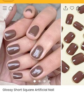 Glossy Short Square Artificial Nails.