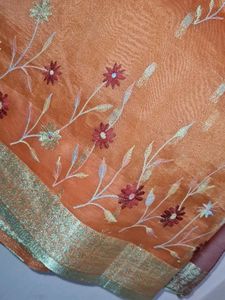 Elegant Orange Floral Saree🧡