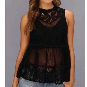 Sheer Lace round Neck Black Top