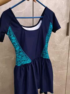 Navy Blue Swimsuit with Teal Accents