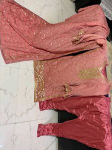 Pink Sequinned Kurta Set with Dupatta