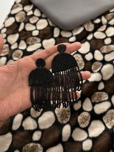 Black Beaded Tassel Earrings