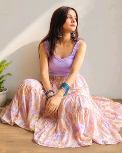 Boho Tiered Maxi Skirt - Pink Floral Print