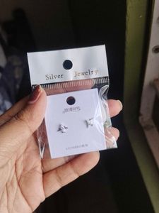 Silver Airplane Stud Earrings