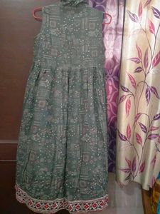 Green Printed Ethnic Gown