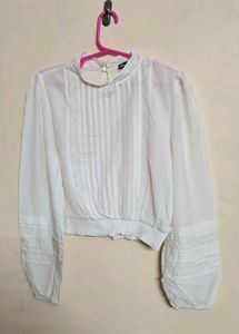 White Sheer Puff Sleeve Blouse