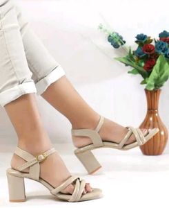 Stylish Beige Block Heels Sandals