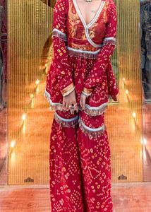 Red Bandhani Kurta Set with Sharara