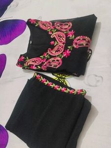 Black Kurta Set with Pink Embroidery