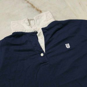 Navy Blue Collared Crop Top