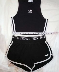 Adidas Black Crop Top &amp; Shorts Set