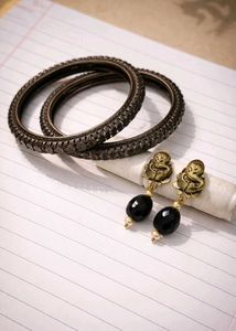 oxidised rajasthani stone earrings & bangles set