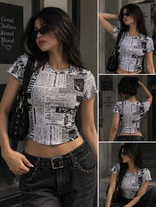 Newspaper Print Mesh Crop Top