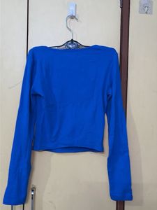Blue Square Neck Long Sleeve Top