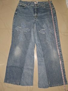 Cross Patch Wide Leg Jeans handmade