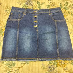 Classic Blue Denim Button-Front Skirt