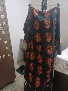 Elegant Black Kurta Orange Block Print